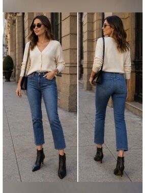 Rag & Bone Peyton Mid-Rise Ankle Bootcut Blue Jeans in Wesley - Size 27 Stretch